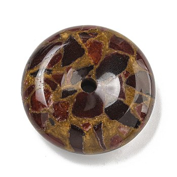 Synthetic Gold Clinquant Stone Pendants, Dyed, Flat Round Charms, Coconut Brown, 40x12.5mm, Hole: 4.5mm