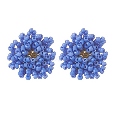 Royal Blue Flower Seed Beads Stud Earrings