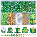 Saint Patrick's Day Theme DIY Alloy Enamel & Glass Beads Bracelets Making Kits, Green, 4x3mm, Hole: 0.4mm(DIY-SP0002-55)