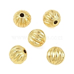 Brass Beads, Corrugated Round, Real 18K Gold Plated, 7.5mm, Hole: 1.6mm(KK-D120-04G)