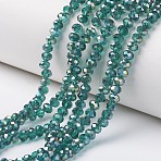 Electroplate Transparent Glass Beads Strands, Half Green Plated, Faceted, Rondelle, Dark Turquoise, 8x6mm, Hole: 1mm, about 60~62pcs/strand, 16.14 inch(41cm)(X-EGLA-A034-T8mm-S13)