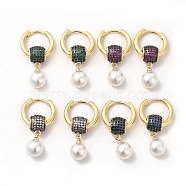 Plastic Pearl Dangle Hoop Earrings with Cubic Zirconia Rondelle Beaded, Real 18K Gold Plated Brass Jewelry for Women, Cadmium Free & Lead Free, Mixed Color, 35mm, Pin: 1mm(EJEW-G341-08G)