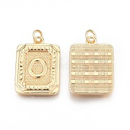 Brass Pendants, with Jump Rings, Cadmium Free & Nickel Free & Lead Free, Rectangle with Letter, Real 18K Gold Plated, Letter.O, 22.5x16x2mm, Jump Ring: 5x1mm, 3mm inner diameter(KK-N232-512O)