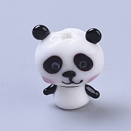 Handmade Lampwork Beads, Cartoon Panda, White & Black, 18.2x15x9mm, Hole: 1.8mm(LAMP-I020-13)