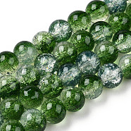 Transparent Crackle Baking Painted Glass Beads Strands, Imitation Opalite, Round, Green, 8.5x7.5mm, Hole: 1.5mm, about 107~109pcs/strand, 30.71 inch~31.30 inch(78~79.5cm)(X1-DGLA-T003-01A-04)