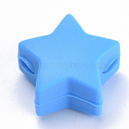 Food Grade Eco-Friendly Silicone Beads, Chewing Beads For Teethers, DIY Nursing Necklaces Making, Star, Dodger Blue, 14x13.5x8mm, Hole: 2mm(SIL-T041-05)