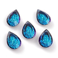 Embossed Glass Rhinestone Pendants, Teardrop, Faceted, Bermuda Blue, 19x12x6mm, Hole: 1.6mm(GLAA-J101-05B-001BB)