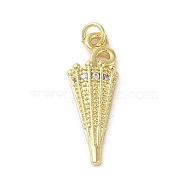 Rack Plating Brass Micro Pave Cubic Zirconia Pendants, Umbrella, Long-Lasting Plated, Cadmium Free & Lead Free, Real 18K Gold Plated, 22x7.5x3.5mm, Hole: 2mm(X-KK-C052-25G)