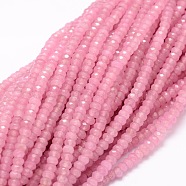 Dyed Natural Malaysia Jade Rondelle Beads Strands, Faceted, Pink, 4x2~3mm, Hole: 1mm, about 115pcs/strand, 14 inch(G-E316-2x4mm-14)
