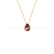 Natural Amethyst Teardrop Urn Ashes Pendant Necklace, Golden Stainless Steel Memorial Jewelry for Women, 19.69 inch(50cm)(NJEW-CA0003-09A)