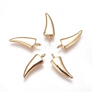 Brass Charms, Horn, Nickel Free, Real 18K Gold Plated, 15x5x2mm, Hole: 1mm(X-KK-T020-113G)