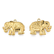 Ion Plating(IP) 201 Stainless Steel Pendants, Elephant, Real 18K Gold Plated, 19.5x25.5x3mm, Hole: 1.8mm(STAS-N098-203LG)