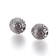304 Stainless Steel Beads, Round, Antique Silver, 9x10mm, Hole: 1.6mm(STAS-P237-49AS)