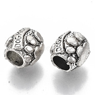 Tibetan Style Alloy European Beads, Large Hole Beads, Cadmium Free & Lead Free, Barrel with Word Dog Mom, Antique Silver, 10x10.5mm, Hole: 5.5mm, about 295pcs/1000g(TIBE-S320-083AS-LF)