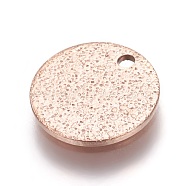 Ion Plating(IP) 304 Stainless Steel Textured Pendants, Flat Round, Rose Gold, 10x1mm, Hole: 1.2mm(STAS-I098-01-10mm-RG)