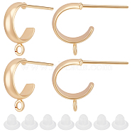 20Pcs Brass Stud Earring Findings, Half Hoop Earring Finding with with Vertical Loops and Steel Pins, with 40Pcs Plastic Ear Nut, Nickel Free, Real 18K Gold Plated, 13x3mm, Hole: 1.5mm, Pin: 0.8mm(KK-BBC0007-58)