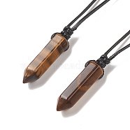Natural Tiger Eye Bullet Pendant Necklace with Waxed Cords for Women, 16.14~32.68 inch(41~83cm)(NJEW-M196-02A)