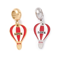304 Stainless Steel European Dangle Charms, Large Hole Pendants, with Enamel, Golden & Stainless Steel Color, Balloon & Word Love, Red, 25mm, Hole: 4.5mm(STAS-I192-17-02)