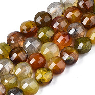 Natural Agate Beads Strands, Dyed & Heated, Faceted, Flat Round, Dark Khaki, 8x6.5mm, Hole: 1.2mm, about 47pcs/strand, 14.96 inch(37cm).(G-N326-100A-07)
