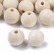 Unfinished Natural Wood Beads, Waxed Wooden Beads, Smooth Surface, Round, Floral White, 18mm, Hole: 3mm(X-WOOD-S651-A18mm-LF)
