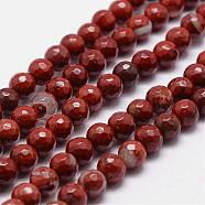 Natural Red Jasper Beads Strands, Grade AB+, Faceted, Round, 10mm, Hole: 1mm, about 37pcs/strand, 14.9 inch~15.1 inch(G-D840-50-10mm)