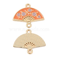 Alloy Enamel Connector Charms, Handheld Fan Links, Cadmium Free & Nickel Free & Lead Free, Golden, Orange, 19.5x24x1.5mm, Hole: 1.8mm and 1.6mm(FIND-C037-05C-G)