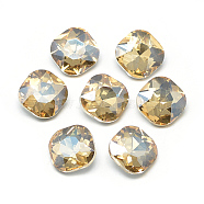 Pointed Back Glass Rhinestone Cabochons, Faceted, Back Plated, Square, Pale Goldenrod, 10x10x4.5mm(RGLA-T032-10x10mm-09)
