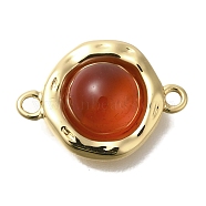 Natural Carnelian(Dyed & Heated) Flat Round Links Connector Charms, with Textured Brass Findings, Real 18K Gold Plated, 18.5x13x5.5mm, Hole: 1.6mm(KK-K388-04G)