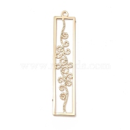 Rack Plating Brass Filigree Pendants, Long-Lasting Plated, Retangle with Flower, Light Gold, 45x9x0.3mm, Hole: 1.5mm(KKC-K001-17KCG)