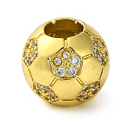 Rack Plating Brass Micro Pave Cubic Zirconia Beads, Long-Lasting Plated, Cadmium Free & Lead Free, Football, Real 18K Gold Plated, 10x11x11mm, Hole: 4.5mm(KK-Z081-16)