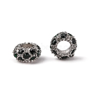 Alloy Rhinestone European Beads, Large Hole Beads, Rondelle, Platinum Metal Color, Emerald, 11x6mm, Hole: 5mm(CPDL-H998-8)