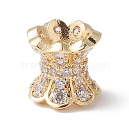 Eco-Friendly Rack Plating Brass Micro Pave Cubic Zirconia Double Sided Bead Caps, Long-Lasting Plated, Lead Free & Cadmium Free, Real 18K Gold Plated, 10.5x10mm, Hole: 3.5mm(KK-F835-25B-G)