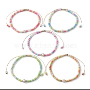 Natural Pearl & Glass Seed Braided Bead Bracelets, Nylon Adjustable Bracelet, Mixed Color, Inner Diameter: 2~3-1/8 inch(5.2~8cm)(BJEW-JB09532)