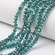 Electroplate Transparent Glass Beads Strands, Half Green Plated, Faceted, Rondelle, Dark Turquoise, 8x6mm, Hole: 1mm, about 72pcs/strand, 16.14 inch(41cm)(X-EGLA-A034-T8mm-S13)