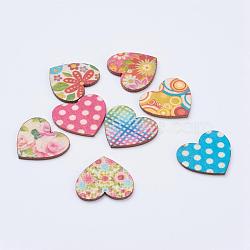 Spray Paint Wood Cabochons, Heart, Mixed Color, 19x21x2mm(WOOD-L003-24)