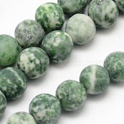 Natural Green Spot Jasper Round Bead Strands, Frosted, Round, 8mm, Hole: 1mm, about 48pcs/strand, 15.1 inch(X-G-D678-8mm)