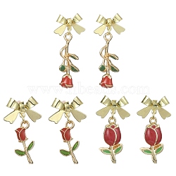 3 Pair 3 Style Enamel Rose with Bowknot Dangle Stud Earrings, Alloy Drop Earings with 925 Sterling Silver Pins, Red, 29~33.5mm, 1 Pair/style(EJEW-JE05343)