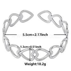 Non-Tarnish Elegant and Stylish Design Hollow Heart 304 Stainless Steel Cuff Bangles for Women(GR2355-1)