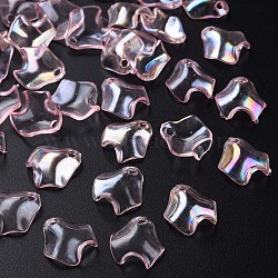 Transparent Acrylic Pendants, AB Color Plated, Petal, Pink, 15.5x15x5mm, Hole: 2mm, about 2200pcs/500g(MACR-S373-106-C04)