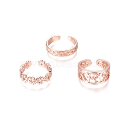 Brass Cuff Toe Rings, Stackable Rings, Mixed Style, Rose Gold, US Size 3(14mm), 3pcs/set(RJEW-G100-04RG)