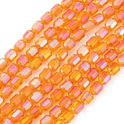 Electroplate Glass Beads Strands, Faceted, AB Color, Column, Orange, 4x5~6mm, Hole: 1mm, about 80pcs/strand, 15.75''(40cm)(EGLA-D031-01S)