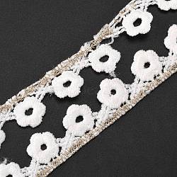 Metallic Yarn Ribbon, for for Garment Accessories, Sewing Craft Decoration, with Phom-Penh, Flower Pattern, White, 5/8 inch(16mm)(DIY-WH0326-54)