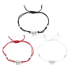 3Pcs Nylon Thread Braided Bead Bracelets, with Bowknot Brass Charms, Mixed Color, Inner Diameter: 7/8 ~3 inch(2.2~7.5cm), 3pcs/set(BJEW-JB11212)