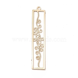 Rack Plating Brass Filigree Pendants, Long-Lasting Plated, Retangle with Flower, Light Gold, 45x9x0.3mm, Hole: 1.5mm(KKC-K001-17KCG)