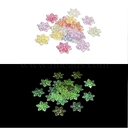 Christmas Snowflake UV Plating Luminous Rainbow Iridescent Acrylic Beads, Glitter Beads, Glow in the Dark, Mixed Color, 29.5x27x7.5mm, Hole: 1.8mm(LACR-R001-07A)