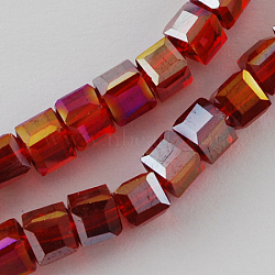 Electroplate Glass Beads Strands, AB Color Plated, Faceted, Cube, Dark Red, 8x8x8mm, Hole: 1mm, about 72pcs/strand, 21.6 inch(EGLA-R030-8x8mm-04)