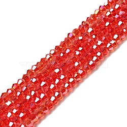 Glass Beads Strands, AB Color Plated, Faceted, Bicone, Red, 2x3mm, Hole: 0.5mm, about 200pcs/strand, 16.5 inch(EGLA-S056-2mm-13)
