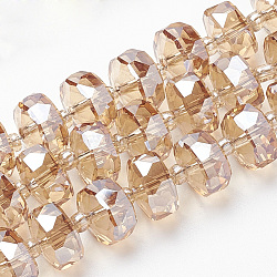 Electroplat Glass Beads Strands, Rainbow Plated, Faceted, Rondelle, PeachPuff, 8x5mm, Hole: 1.2mm, about 80pcs/strand, 22.83 inch(X-EGLA-Q092-8mm-D09)