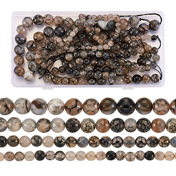 4 Strands 4 Style Natural Dragon Veins Agate Bead Strands, Round, Grade A, Faceted, Dyed & Heated, 1 strand/style