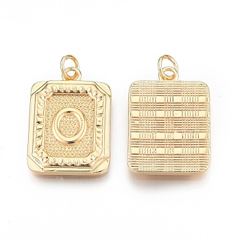 Brass Pendants, with Jump Rings, Cadmium Free & Nickel Free & Lead Free, Rectangle with Letter, Real 18K Gold Plated, Letter.O, 22.5x16x2mm, Jump Ring: 5x1mm, 3mm inner diameter